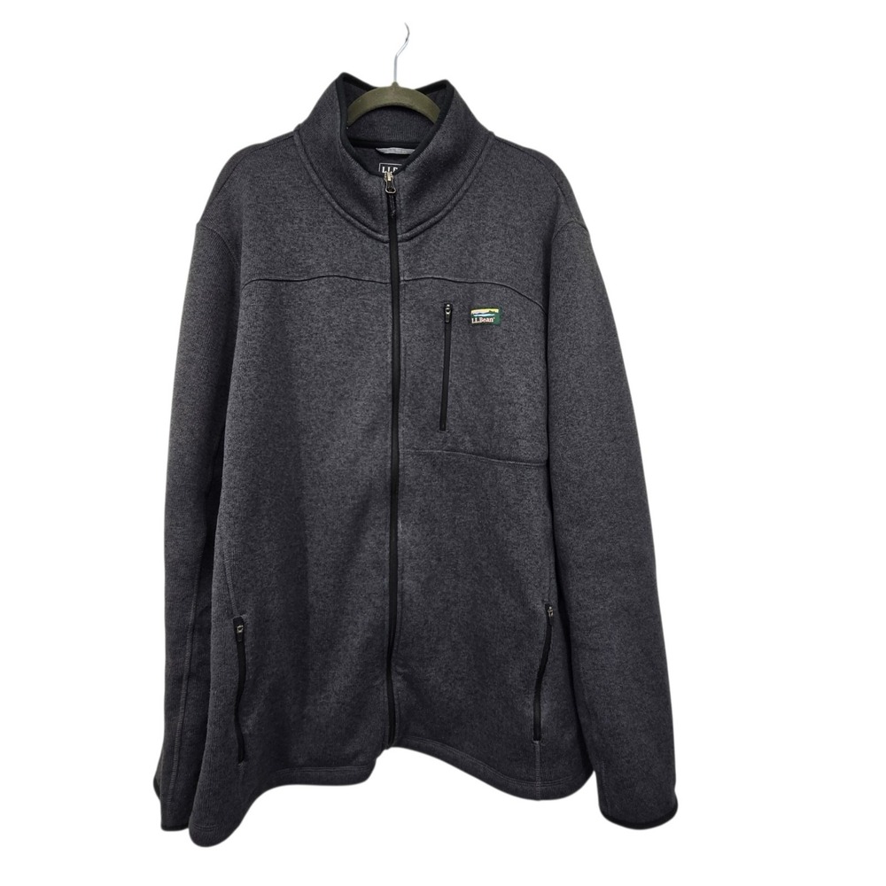 LL Bean Fleece Sweater Full Zip Jacket Mens XXL Tall Heather Gray Zip Outdoor